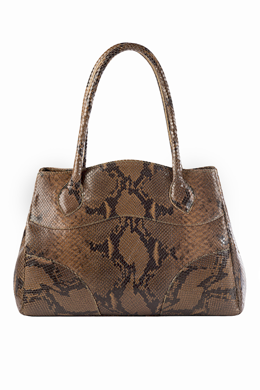Chocolate brown women's dress handbag, matching pumps and belts. Top view - Florence KOOIJMAN